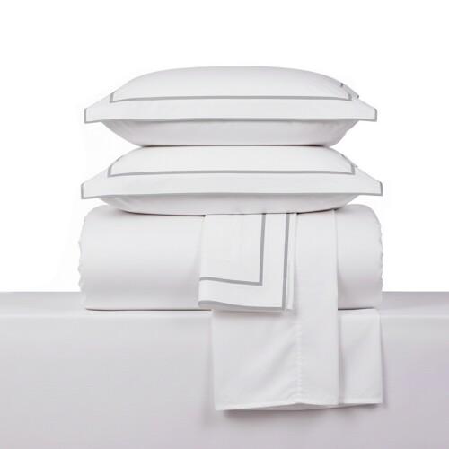 Juego de Sabana Queen Basic Color Block 200 Hilos - Pilar Blanco/Gris