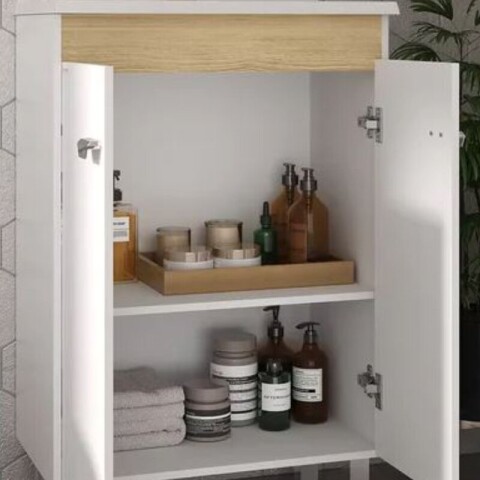 Mueble de Baño de Pie Atenea (56 cm) | Bicolor Blanco/Carvalho con Bacha de Marmolina Mueble de Baño de Pie Atenea (56 cm) | Bicolor Blanco/Carvalho con Bacha de Marmolina