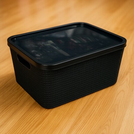 CAJA ORGANIZADOR SIMIL RATTAN 15 LITROS NEGRO