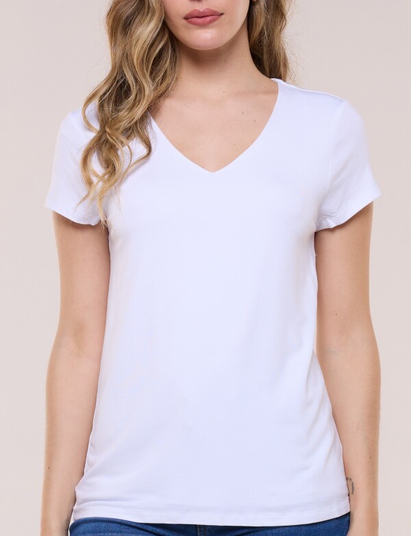 Remera Basica Manga Corta Esote V BLANCO