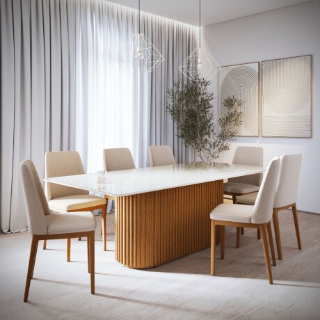 Mesa de comedor Living - Con vidrio - 220 Off White y Canela