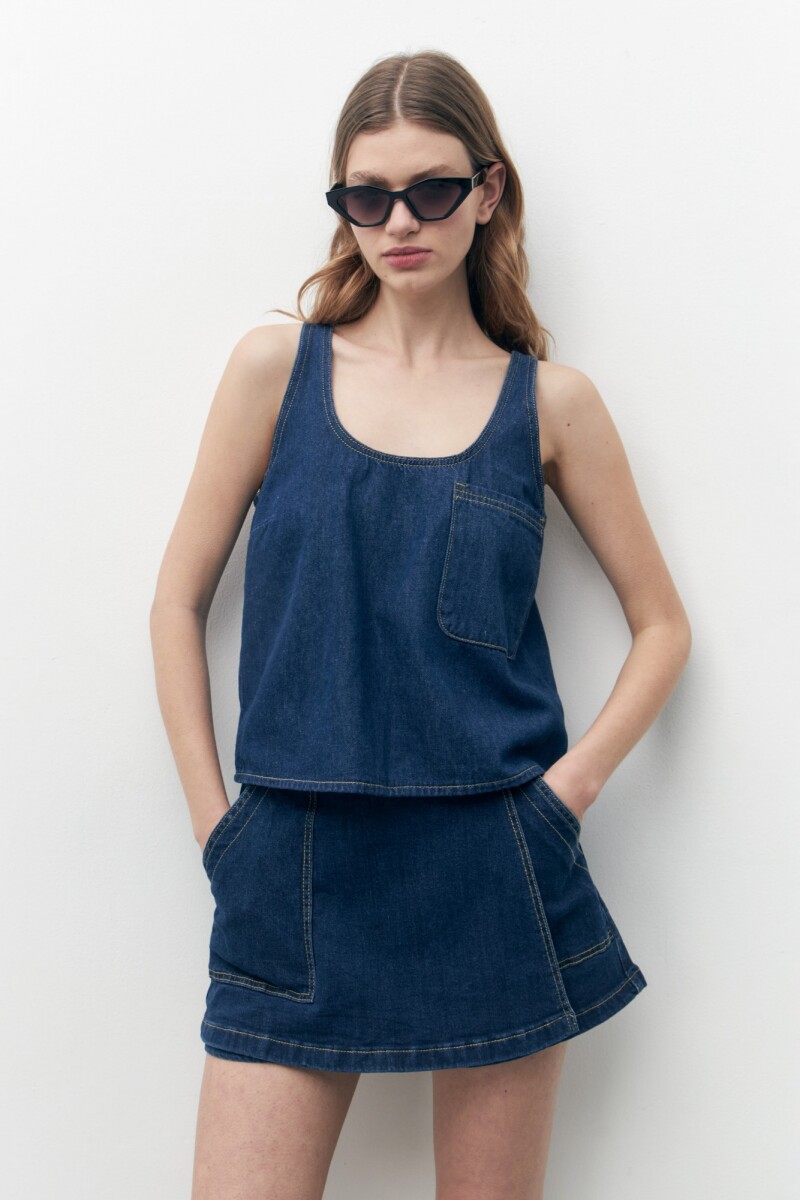 Blusa de jean con bolsillo jean oscuro