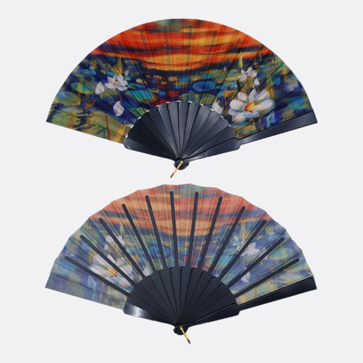 Abanico Diseño Artistas Impresionistas - Atardecer Y Flores 