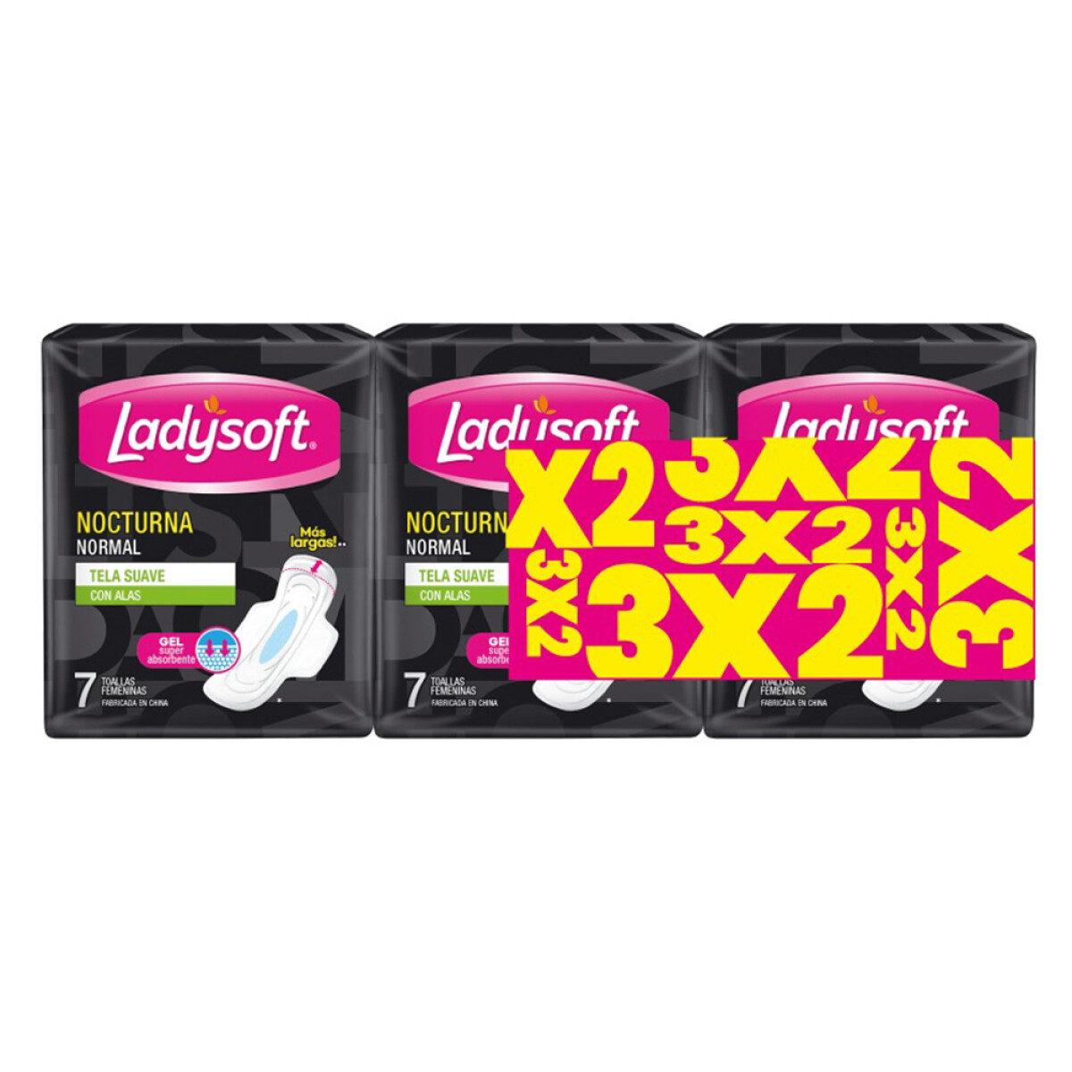 Toallitas Femeninas Ladysoft Nocturna Normal 3 Packs de 7 Unidades 