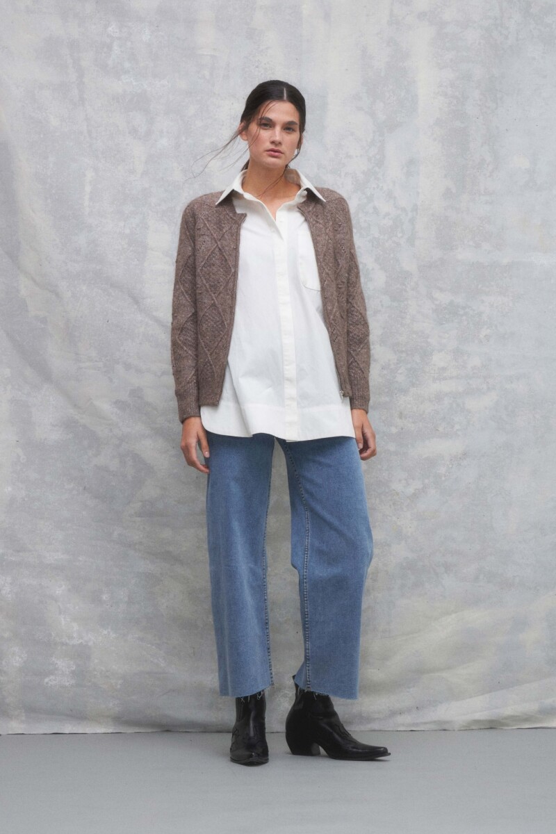 Camisa oversize combinada con ecocuero - blanco 