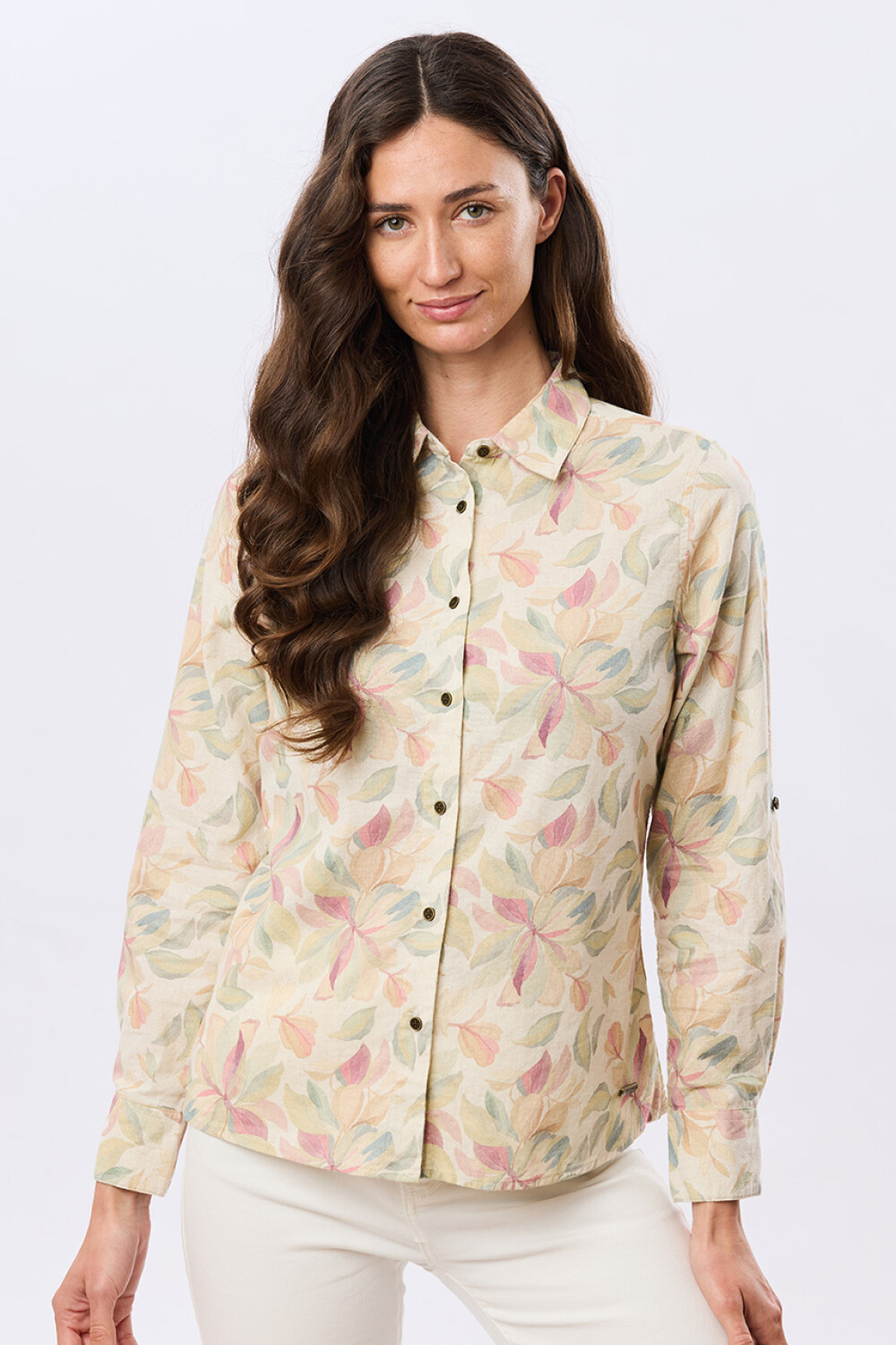 CAMISA DE LINO ESTAMPADA Coral