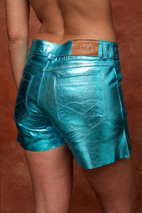 Leather Shorts Galácticos Celeste