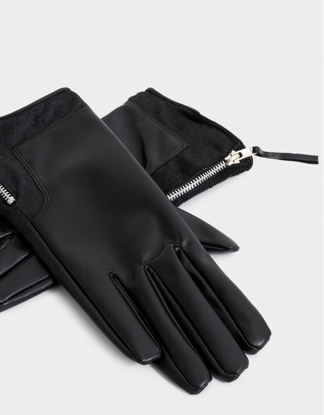 Guantes Varios Noche Guantes De Cuerina Con Cierre - Negro