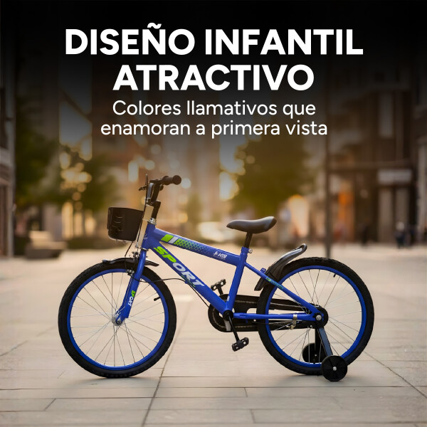 Bicicleta Infantil Sport Rod 20 Canasto Guardabarro Rueditas Azul 1