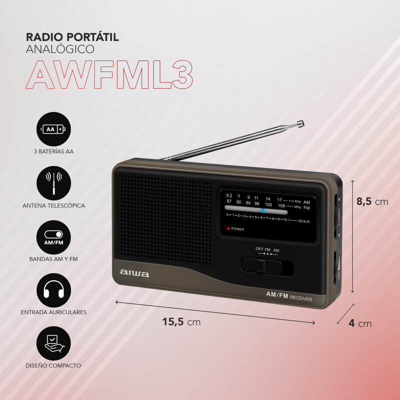 Radio Portátil Analógico de Bolsillo AIWA AM-FM AIWA | AWFML3 Radio Portátil Analógico de Bolsillo AIWA AM-FM AIWA | AWFML3