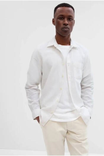 Camisa Lino Standard Hombre New Off White