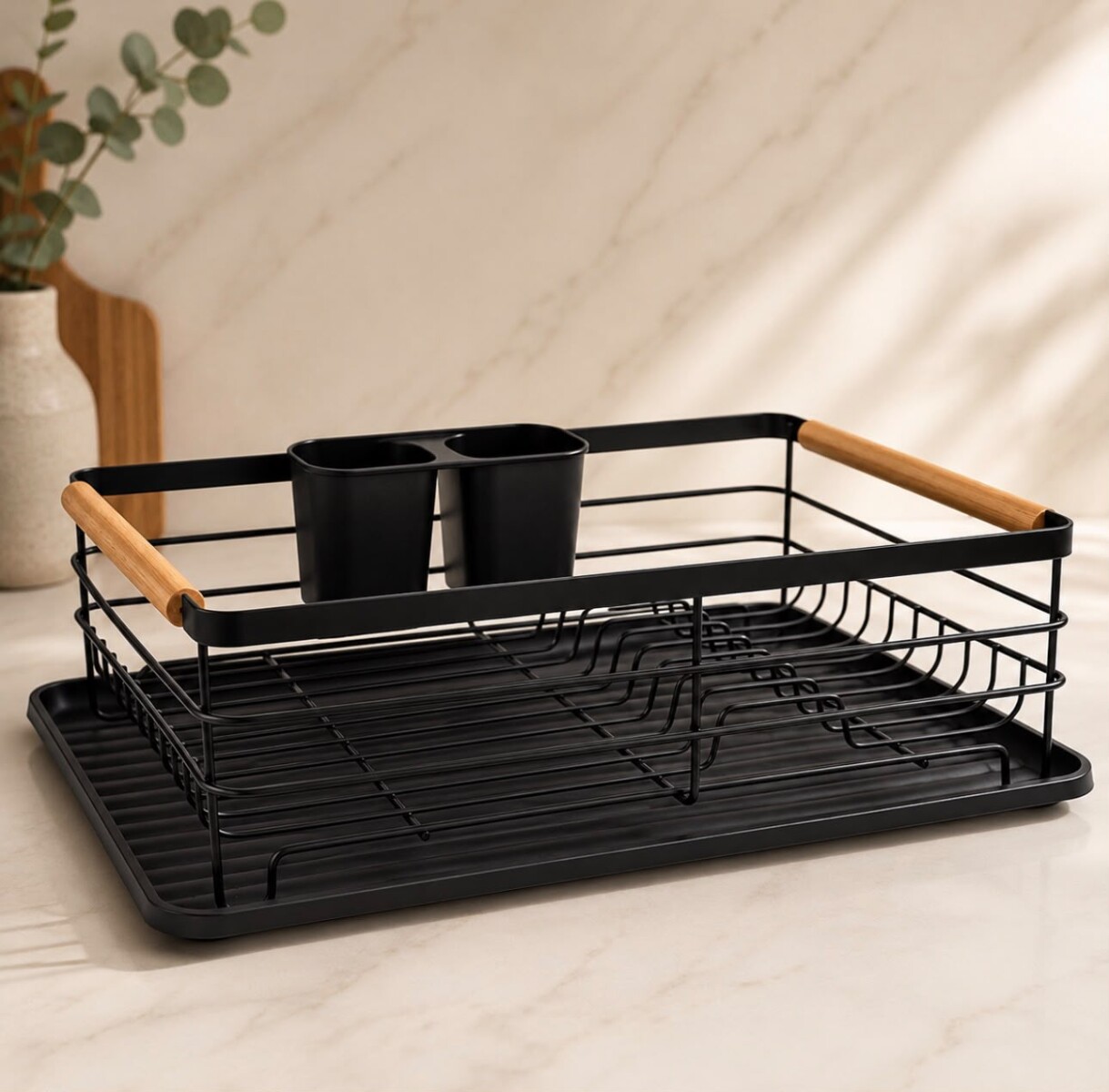 Escurridor de Platos Metálico con Base de Plástico 42cm x 32cm x 14cm 