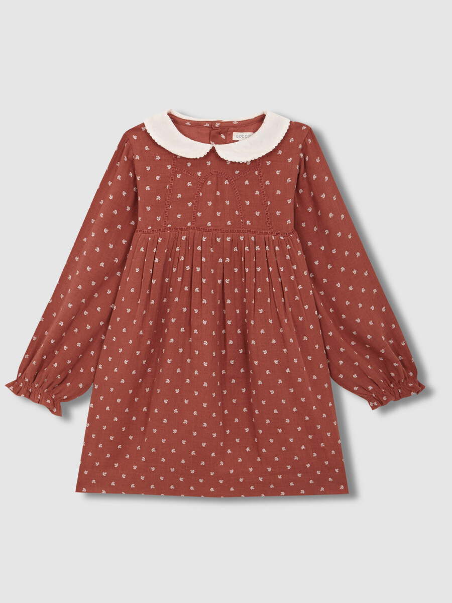 Vestido Con Bordados Teja