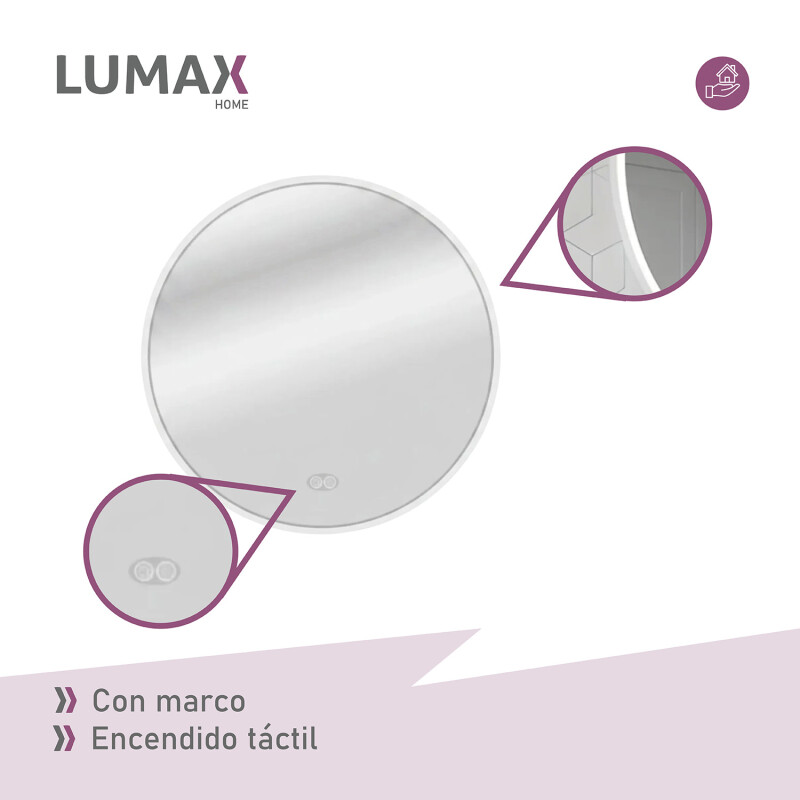 Espejo Lumax Doddy marco redondo con desempañador y luz 60cm Blanco