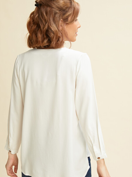 Blusa manga larga escote V Blanco