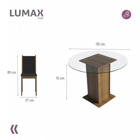 Juego de comedor con mesa redonda de vidrio y 4 sillas rústicas Negro