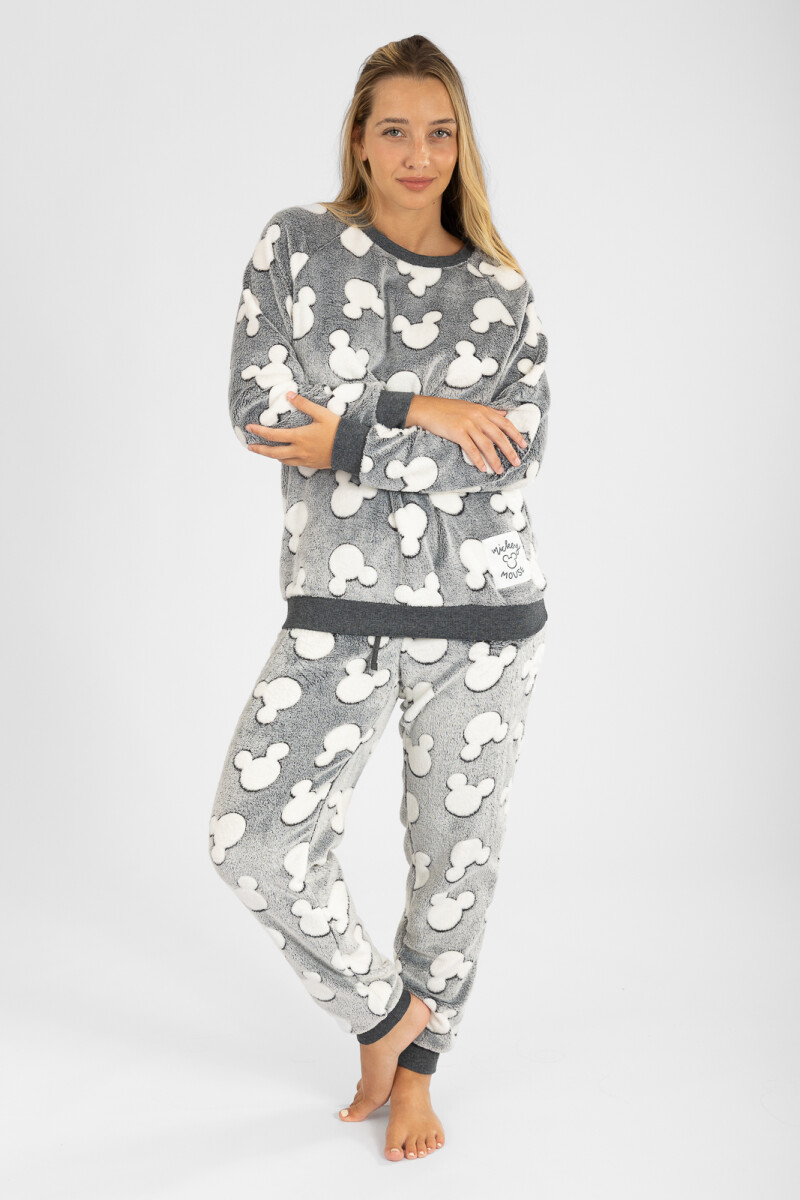 Pijama coral fleece mickey Gris melange
