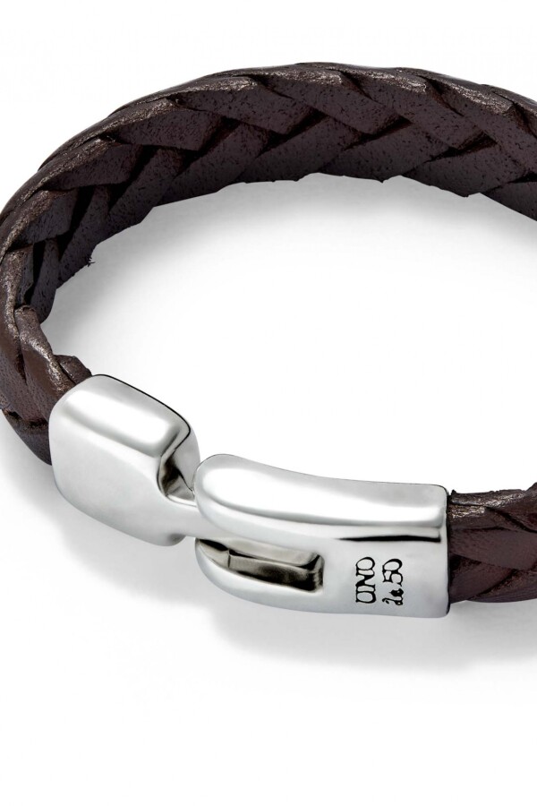 PULSERA CUERO TRENZADA COLOR COÑAC BAÑADA EN PLATA DE LEY Pulsera