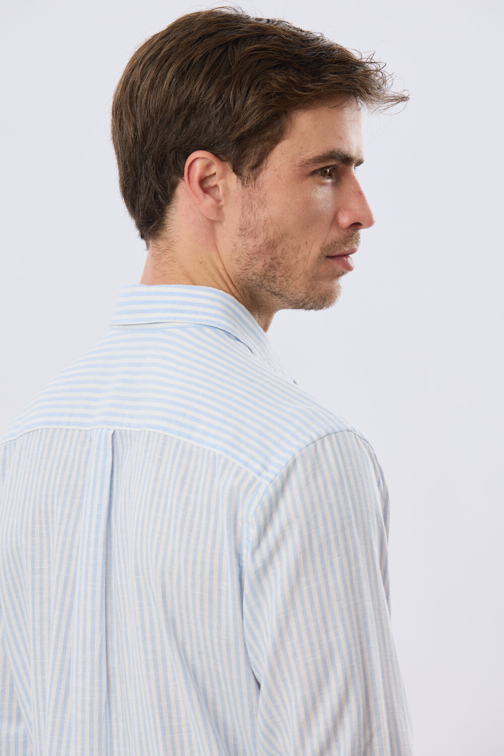 CAMISA RAYADA DE LINO Celeste