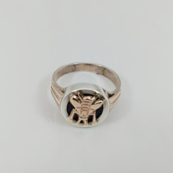 Anillo Profesión Maestra/o plata y oro, con onix Anillo Profesión Maestra/o plata y oro, con onix