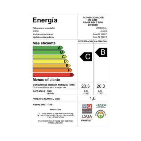 Aire Acondicionado Split James 12.000 BTU Aire Acondicionado Split James 12.000 BTU