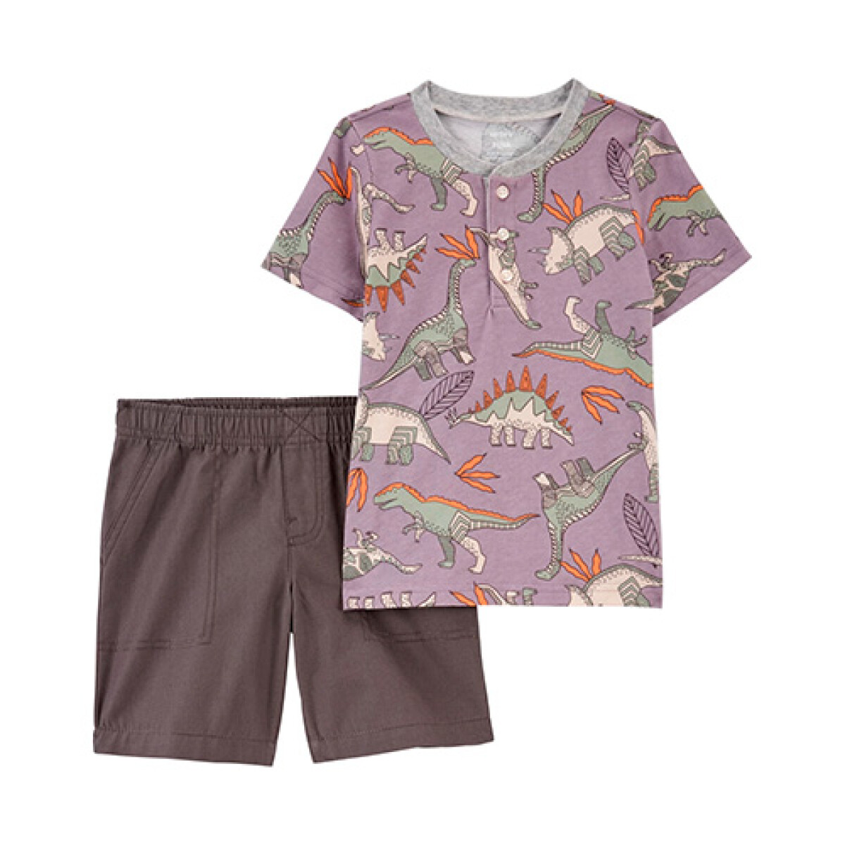 Set dos piezas short y remera henley de algodón diseño dinos - MULTICOLOR 