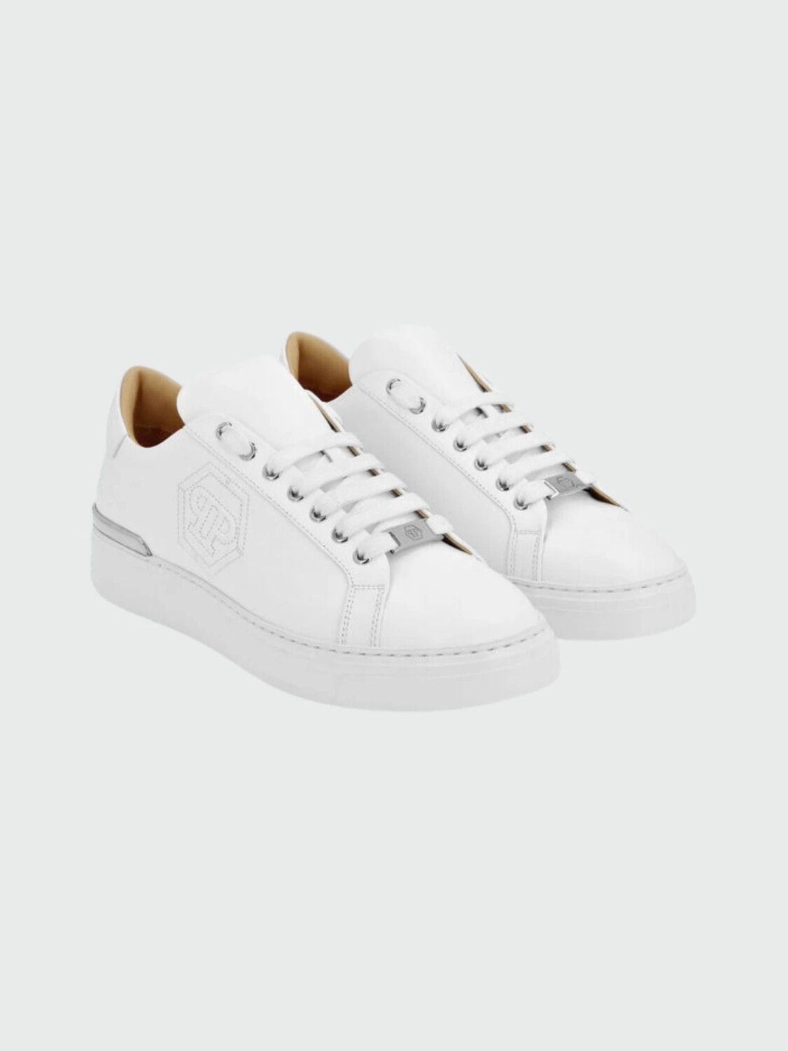 PHILIPP PLEIN - zapatillas bajas de napa blancas con hexágono Blanco