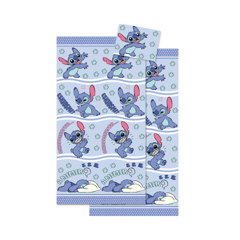Juego Sábanas Infantil Stitch 1 Plaza 100% Microfibra AZUL