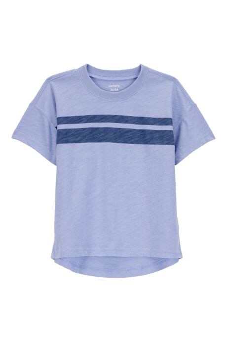 Remera de algodón, manga corta, azul con franjas Sin color