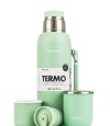 Kit Termo 1 Lt Con Base De Silicona + Mate Sicilia Verde Agua