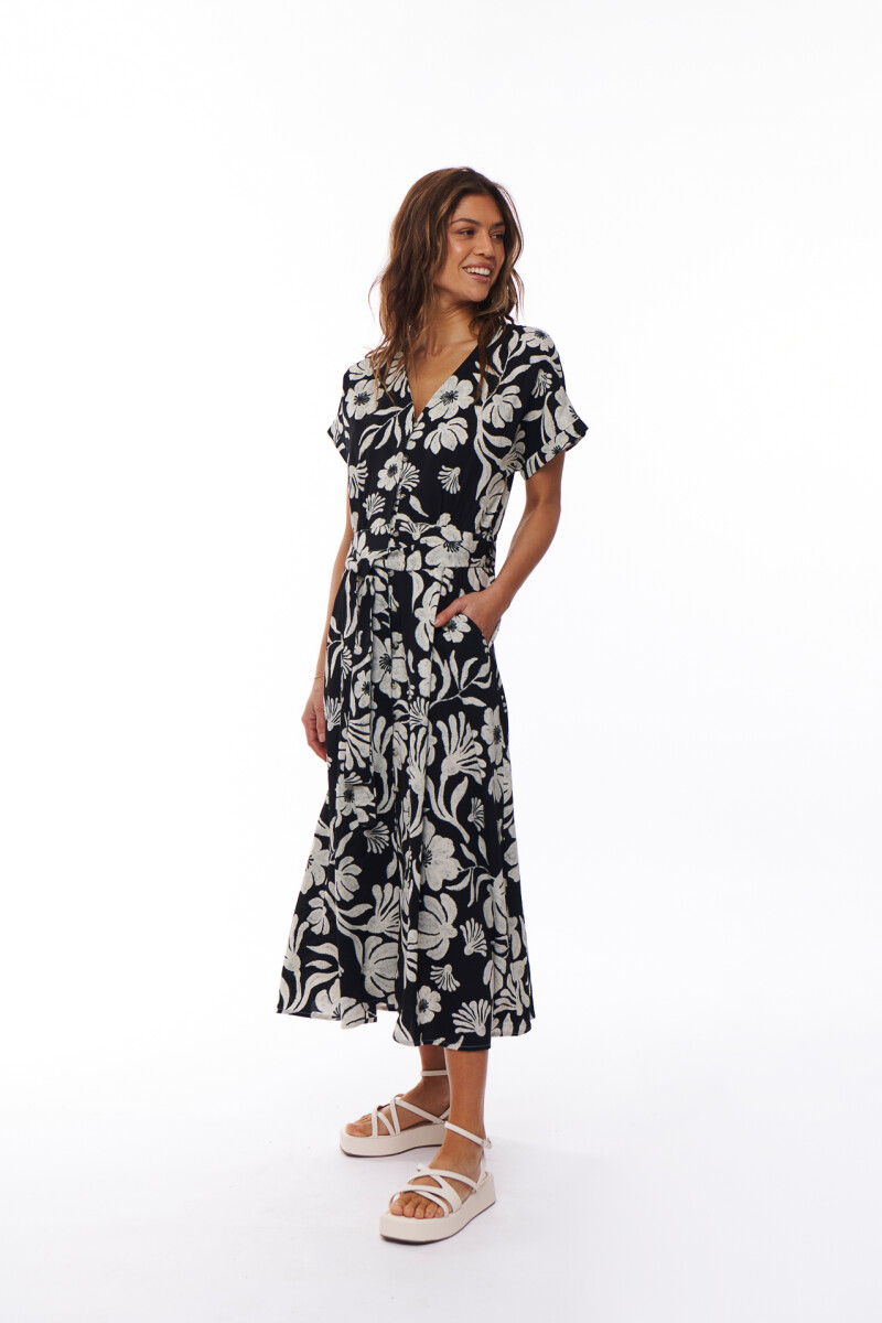 VESTIDO LILIA ESTAMPADO NEGRO Y BLANCO