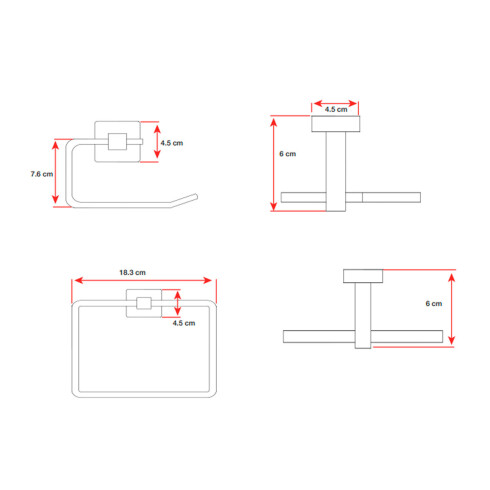 SET DE ACCESORIOS CUADRADO METAL LINEA ZINC COLOR CROMO CROMO
