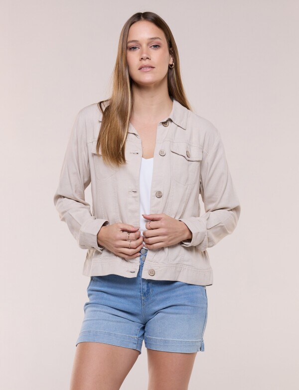 Camperita De Lino Con Botones En Madera BEIGE