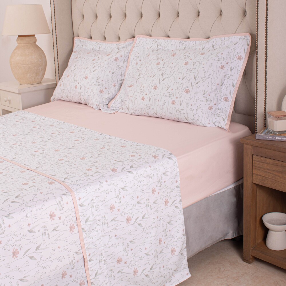Sábana Finezza 400h Floral Rosa Queen