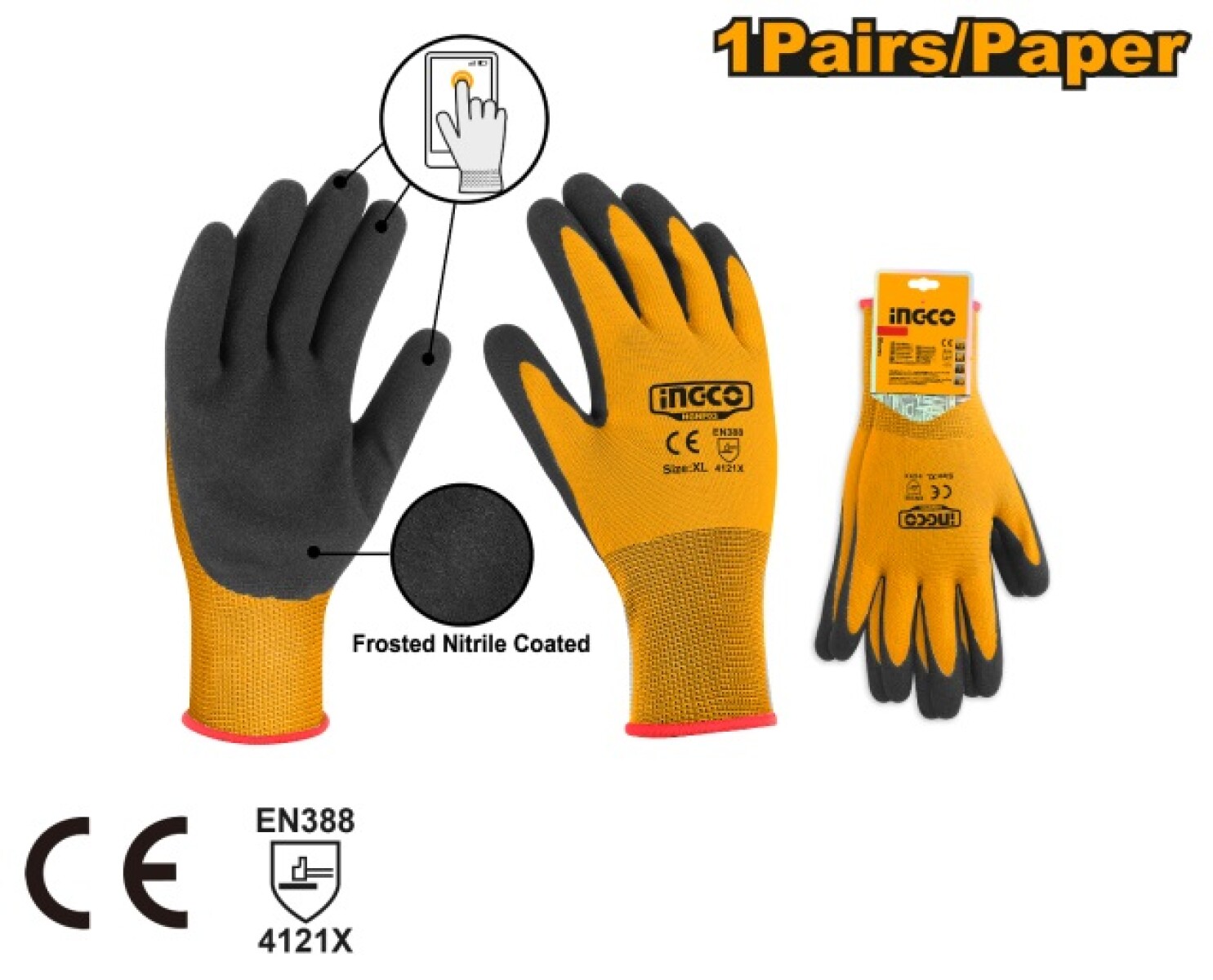 GUANTES DE NITRILO CON REVESTIMIENTO ENDURECIDO HGNF03 INGCO 