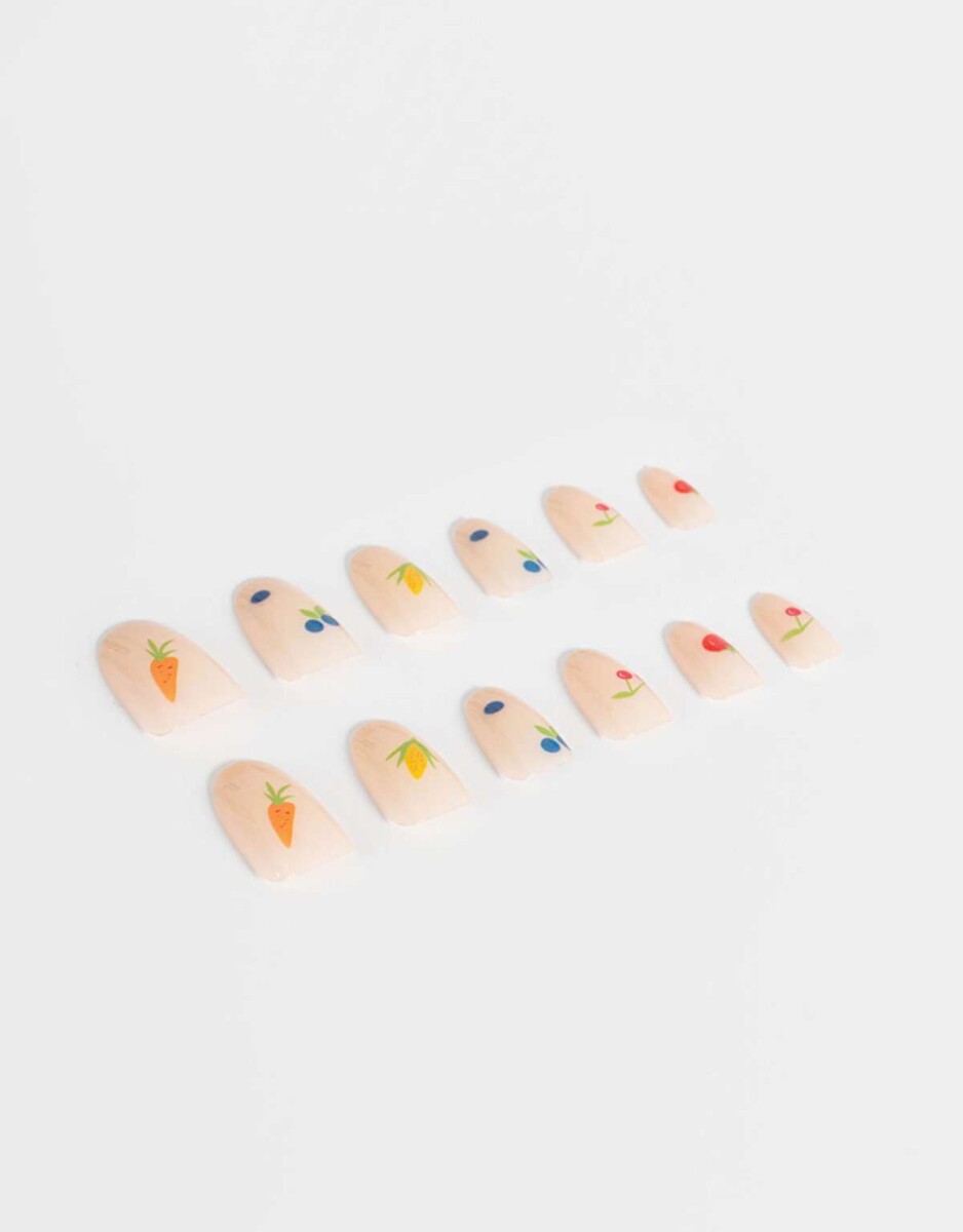 Uñas Postizas Con Diseño De Frutas Almendradas - Combinacion Multicolor 