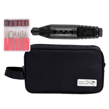 Set Manicura Pedicura Mini Torno con Puntas + Neceser Viaje Negro