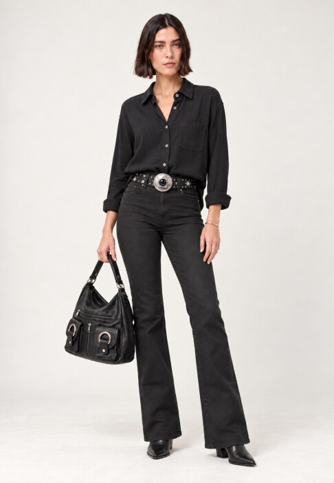 Camisa lino Negro