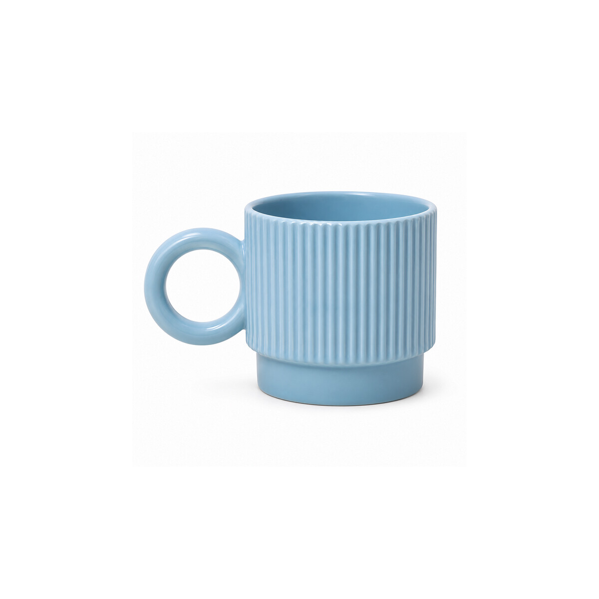 Taza de cerámica facetada con asa circular - Celeste 