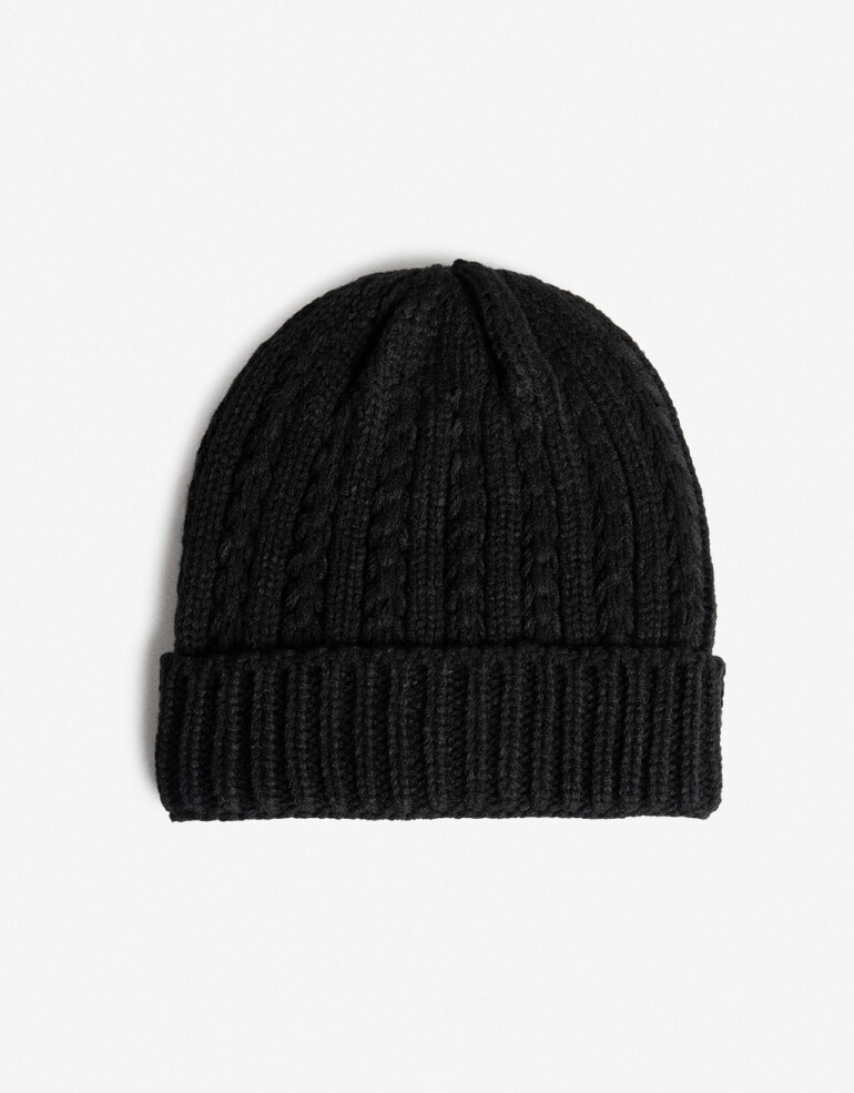 Gorro Plano Liso Gorro Tejido Trenzado Negro - Negro