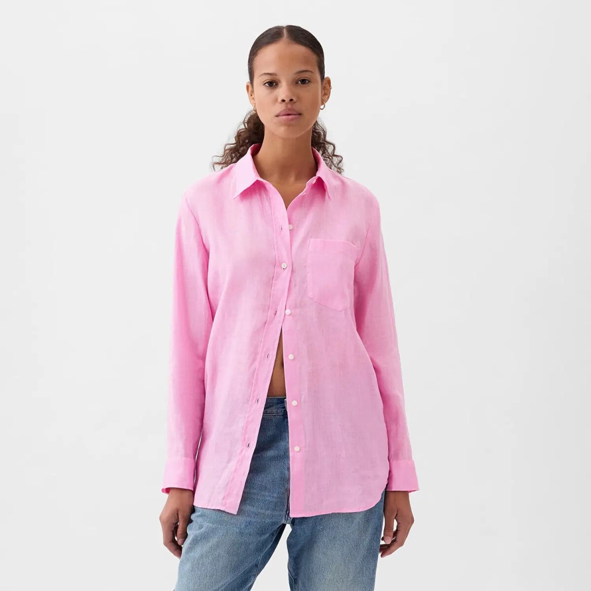 Camisa Boyfriend De Lino Mujer - Sugar Pink 