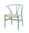 Silla Wishbone Madera de Haya y Rattan Natural Celeste