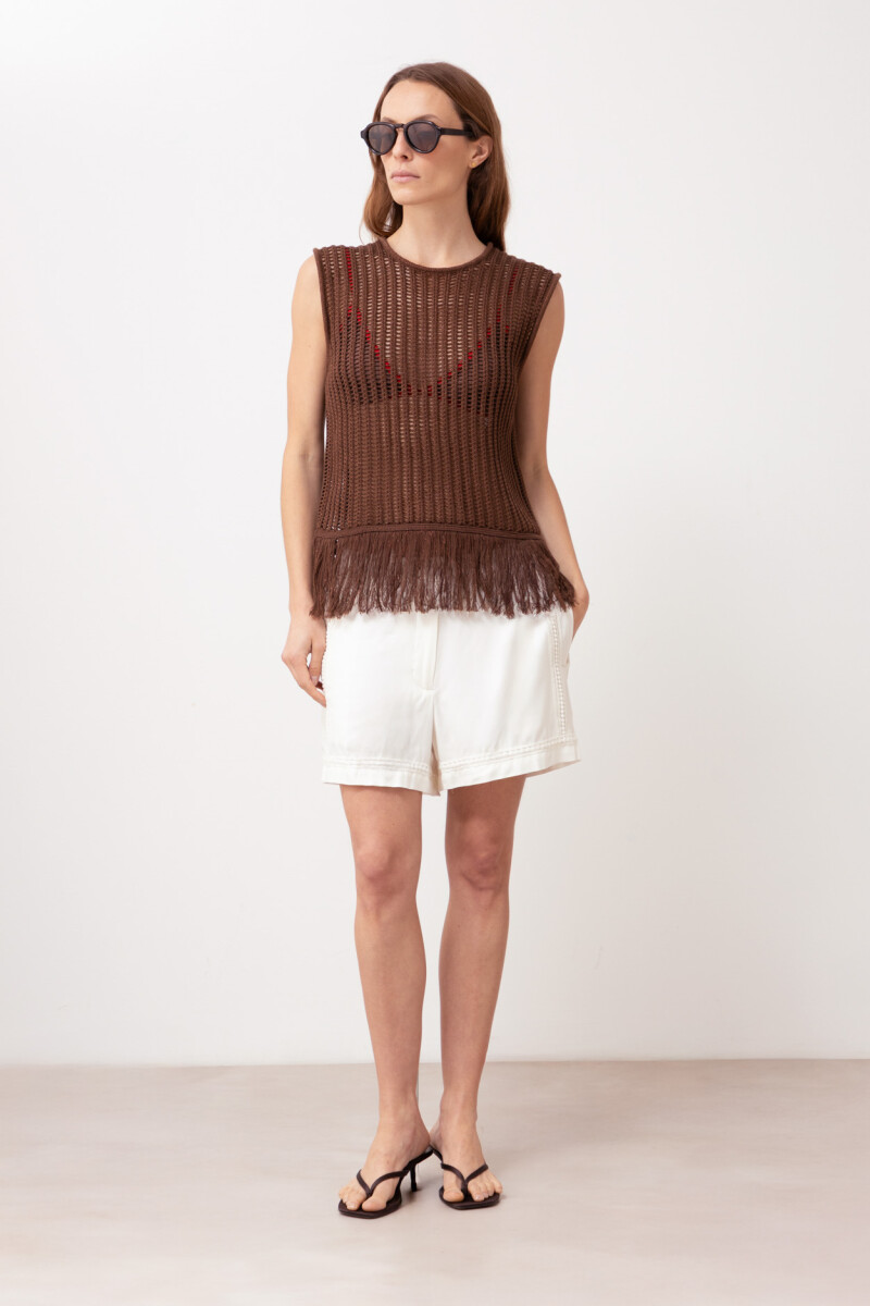 Top calado con flecos - chocolate 