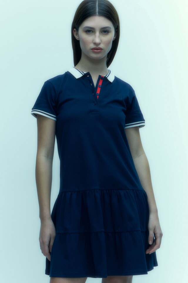 Vestido piqué cuello polo azul marino