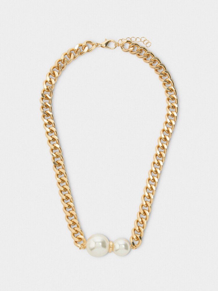 Collar Corto De Eslabones Con Perlas blanco