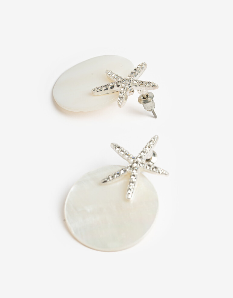 Aros Colgantes Cortos Strass Aros Cortos Estrella - Blanco Crema