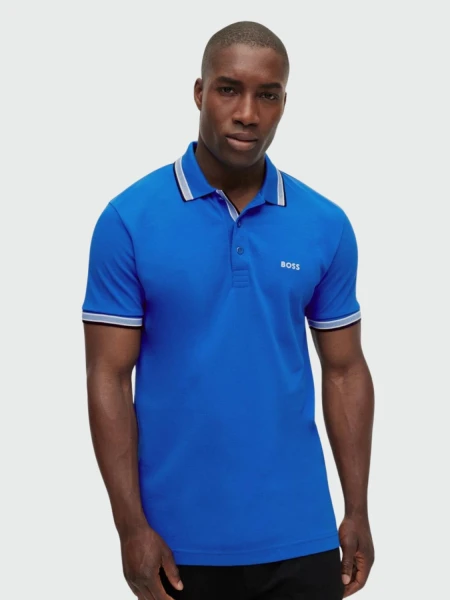 BOSS Polo de Algodón Piqué con Logo Contrastante Azul