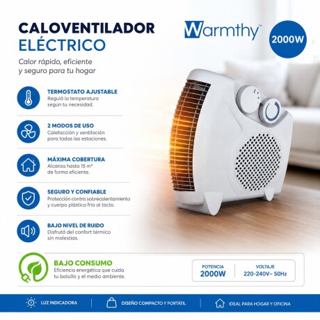 Caloventilador 2000w Bajo Consumo Termostato Warmthy Blanco