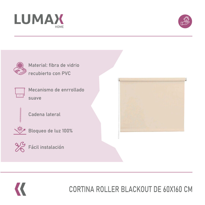 Cortina Roller Blackout Lumax 60 X 160 Cm Colores Beige