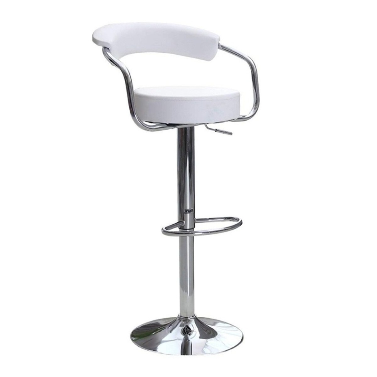 Silla Taburete Alto Regulable c/ Respaldo Giratoria Cromada - Blanco 